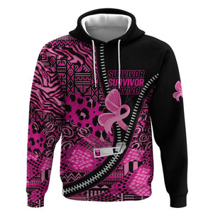 Pink Ribbon Animals Skin African Mixed Hoodie Zipper Stylized - African Pride