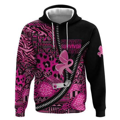 Pink Ribbon Animals Skin African Mixed Hoodie Zipper Stylized - African Pride