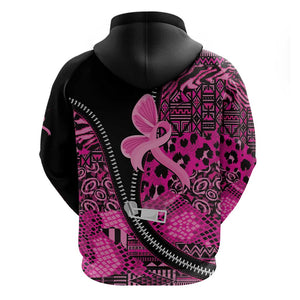Pink Ribbon Animals Skin African Mixed Hoodie Zipper Stylized - African Pride