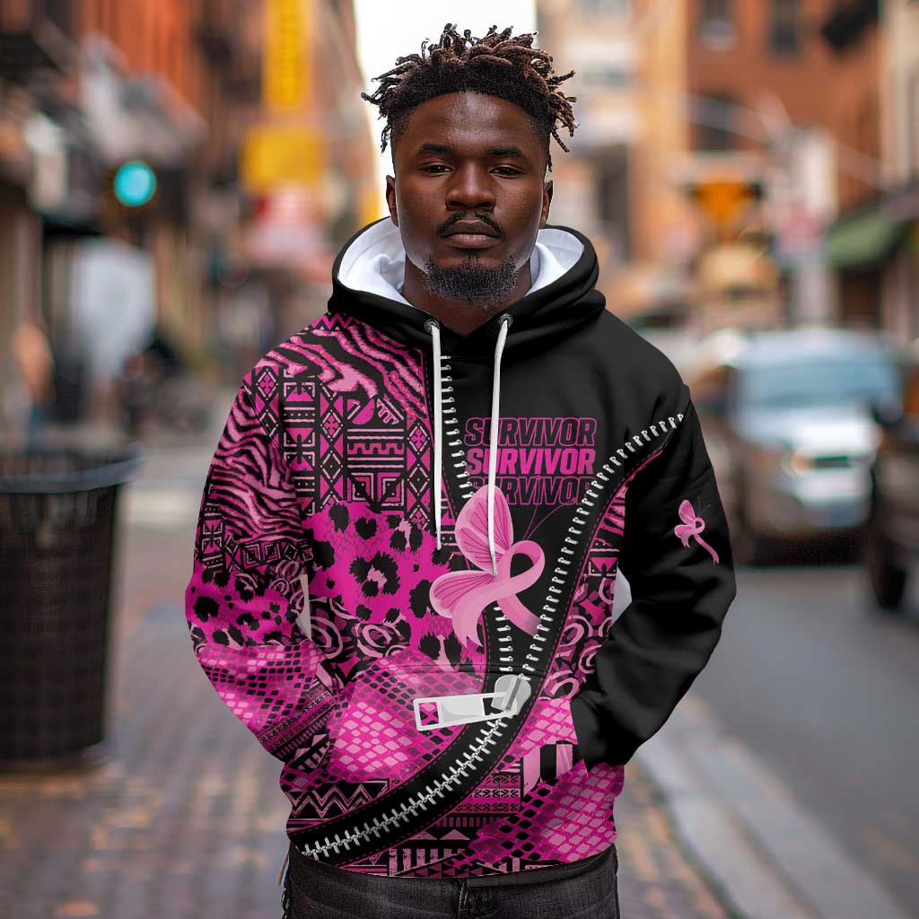 Pink Ribbon Animals Skin African Mixed Hoodie Zipper Stylized - African Pride