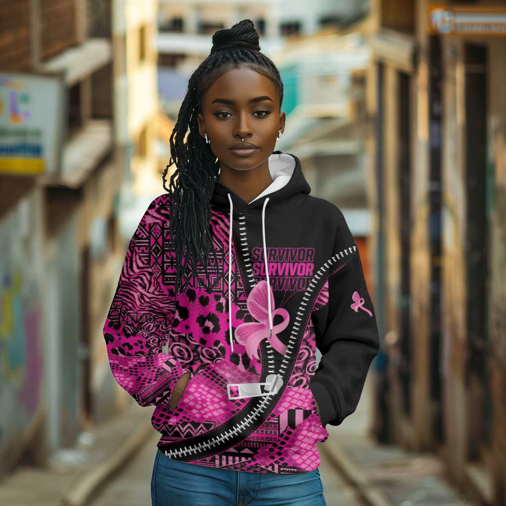 Pink Ribbon Animals Skin African Mixed Hoodie Zipper Stylized - African Pride