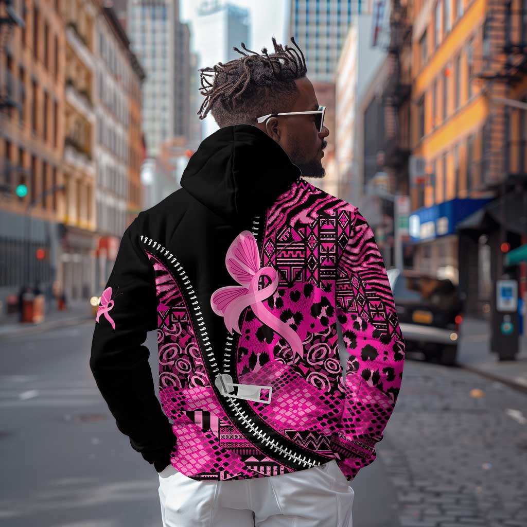 Pink Ribbon Animals Skin African Mixed Hoodie Zipper Stylized - African Pride
