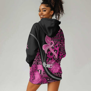Pink Ribbon Animals Skin African Mixed Hoodie Dress Zipper Stylized - African Pride