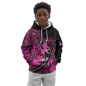 Pink Ribbon Animals Skin African Mixed Kid Hoodie Zipper Stylized - African Pride