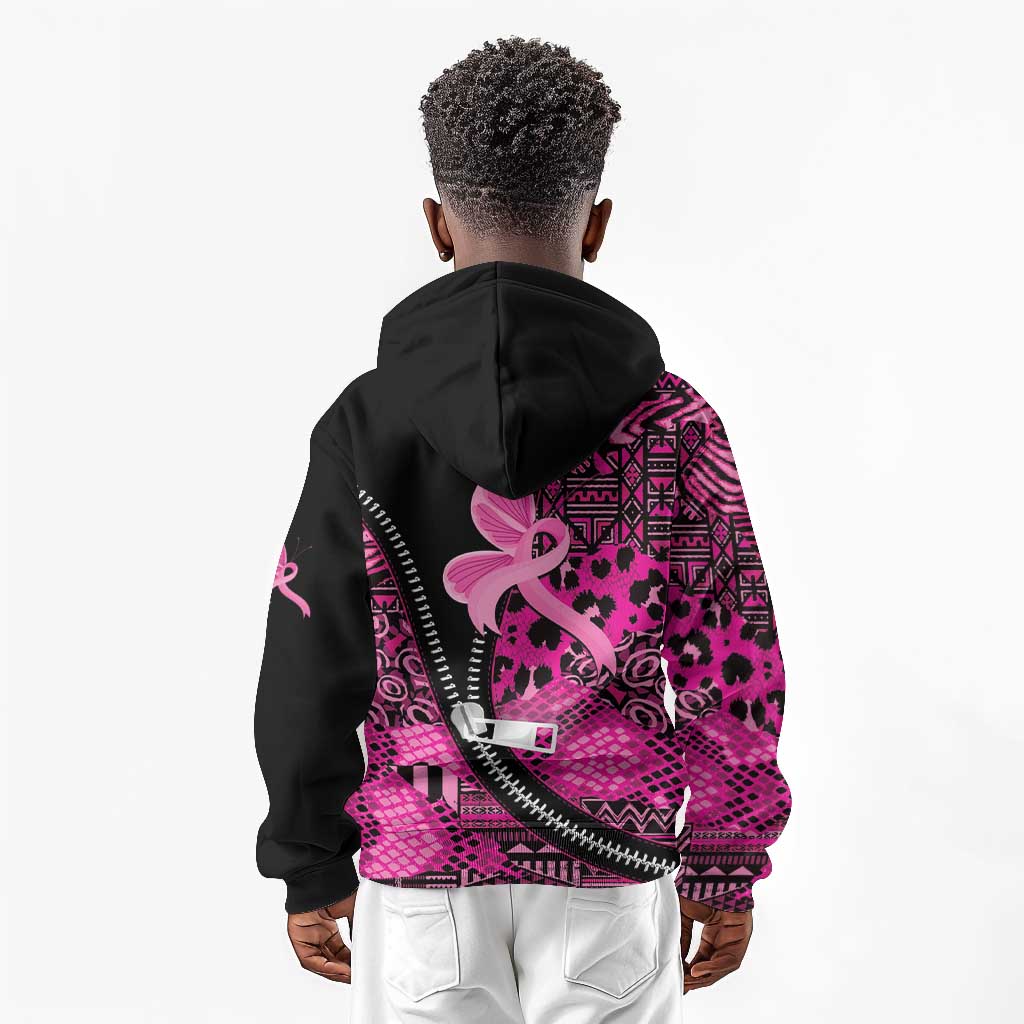 Pink Ribbon Animals Skin African Mixed Kid Hoodie Zipper Stylized - African Pride