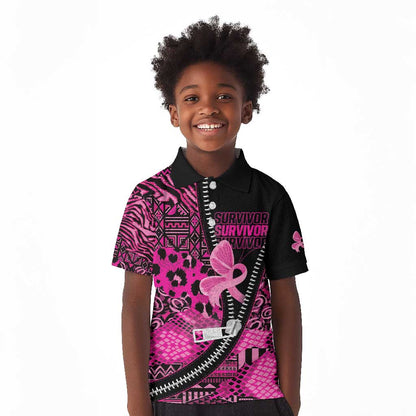 Pink Ribbon Animals Skin African Mixed Kid Polo Shirt Zipper Stylized - African Pride