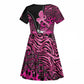 Pink Ribbon Animals Skin African Mixed Kid Short Sleeve Dress Zipper Stylized - African Pride