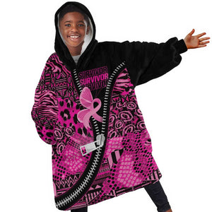 Pink Ribbon Animals Skin African Mixed Kid Wearable Blanket Hoodie Zipper Stylized - African Pride