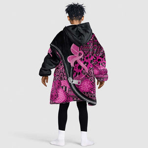 Pink Ribbon Animals Skin African Mixed Kid Wearable Blanket Hoodie Zipper Stylized - African Pride