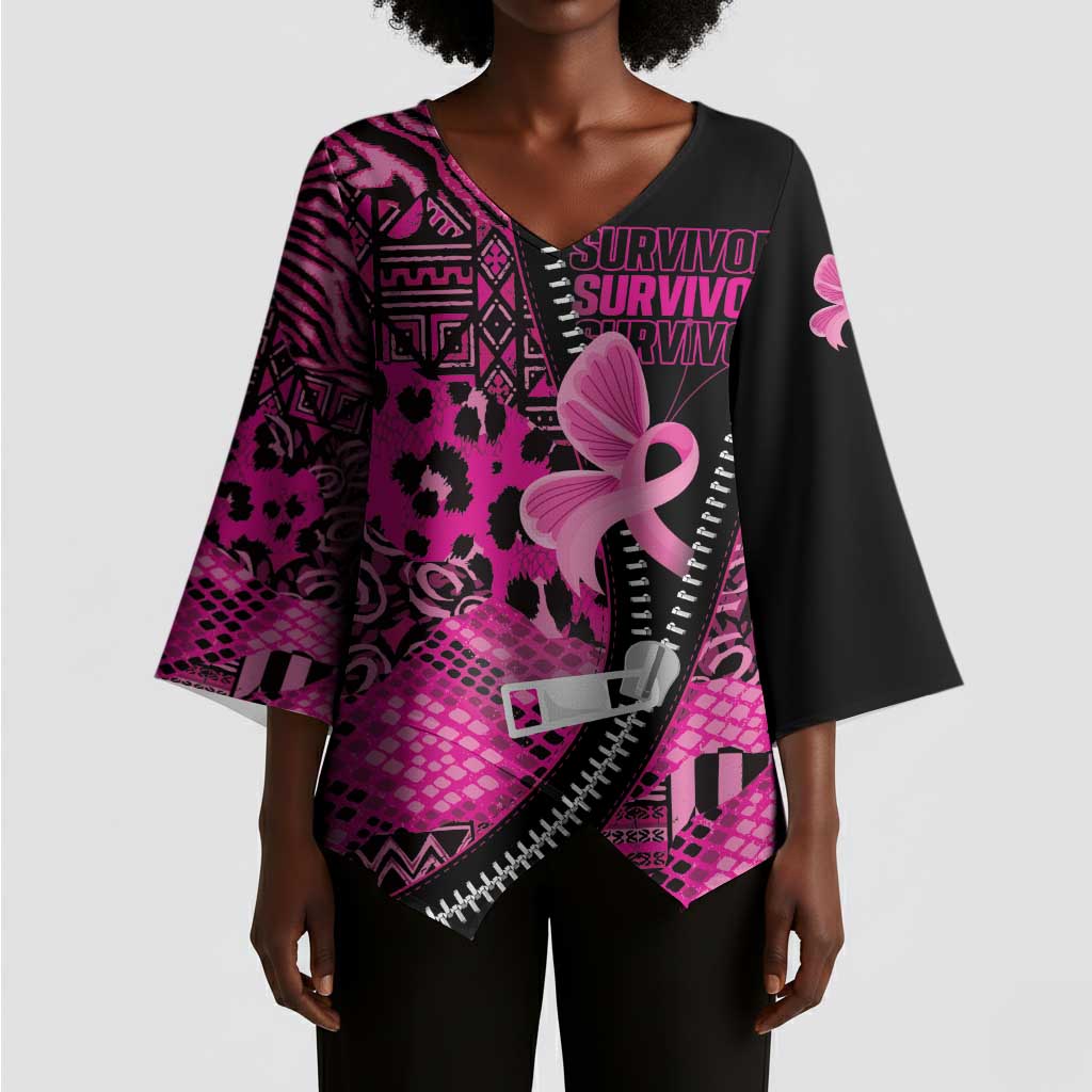 Pink Ribbon Animals Skin African Mixed Kimono Sleeve Blouse Zipper Stylized