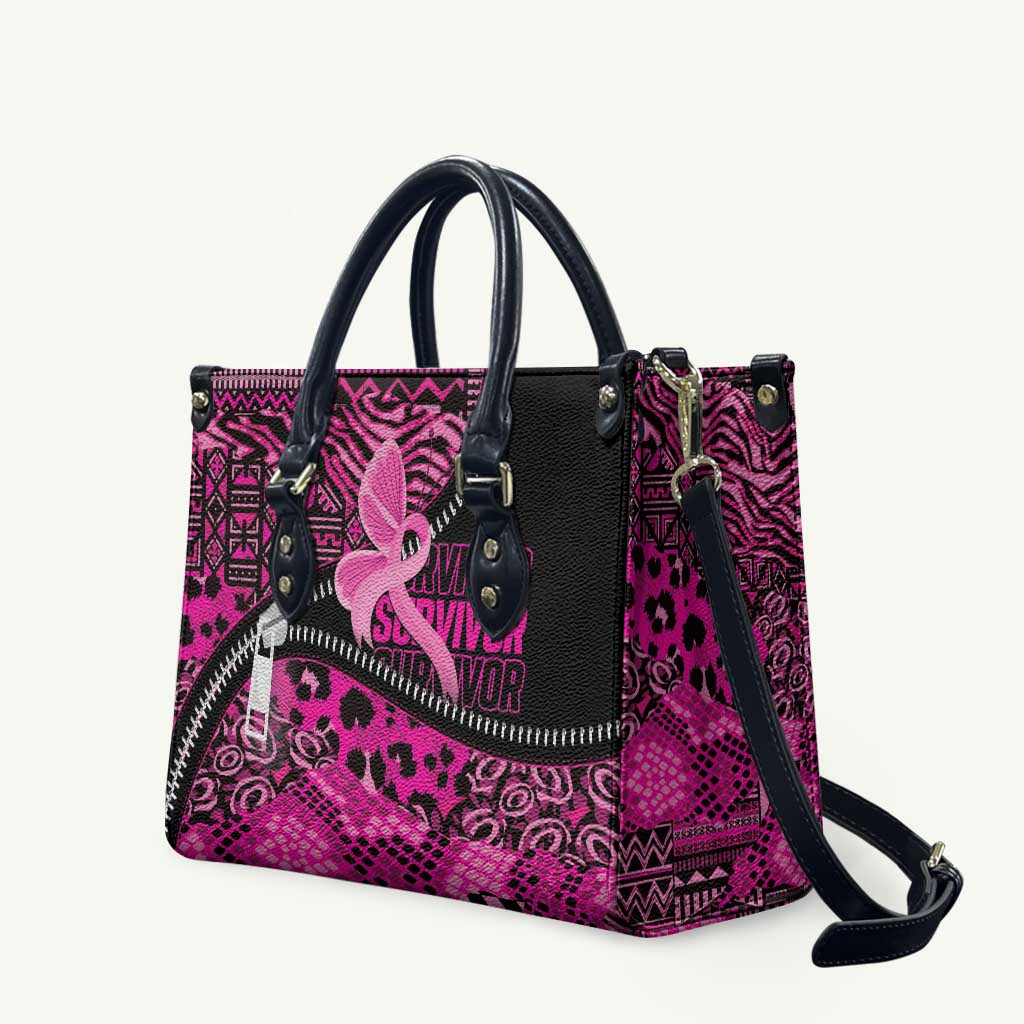 Pink Ribbon Animals Skin African Mixed Leather Bag Zipper Stylized