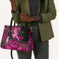 Pink Ribbon Animals Skin African Mixed Leather Bag Zipper Stylized