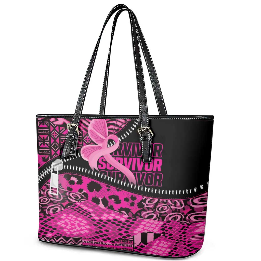 Pink Ribbon Animals Skin African Mixed Leather Tote Bag Zipper Stylized - African Pride