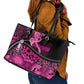 Pink Ribbon Animals Skin African Mixed Leather Tote Bag Zipper Stylized - African Pride