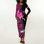 Pink Ribbon Animals Skin African Mixed Long Sleeve Bodycon Dress Zipper Stylized - African Pride