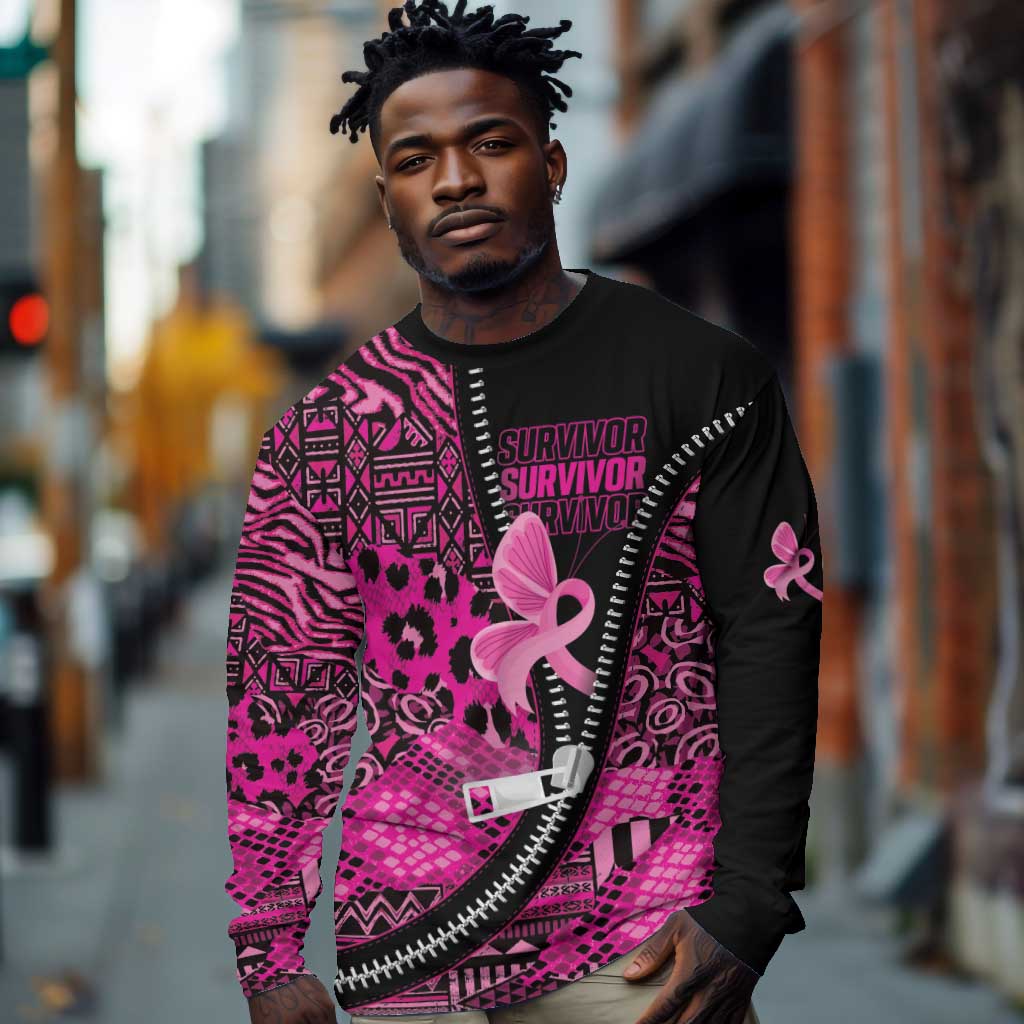 Pink Ribbon Animals Skin African Mixed Long Sleeve Shirt Zipper ...