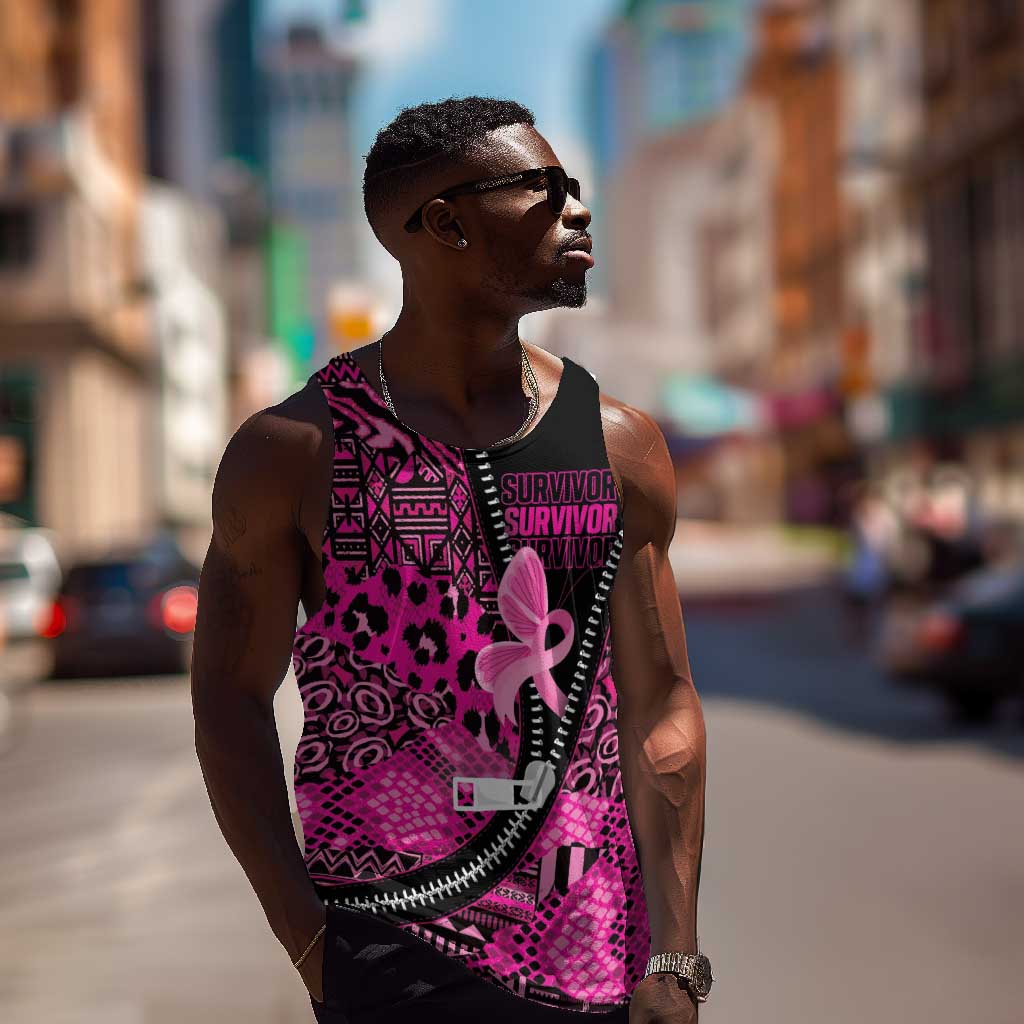 Pink Ribbon Animals Skin African Mixed Men Tank Top Zipper Stylized - African Pride