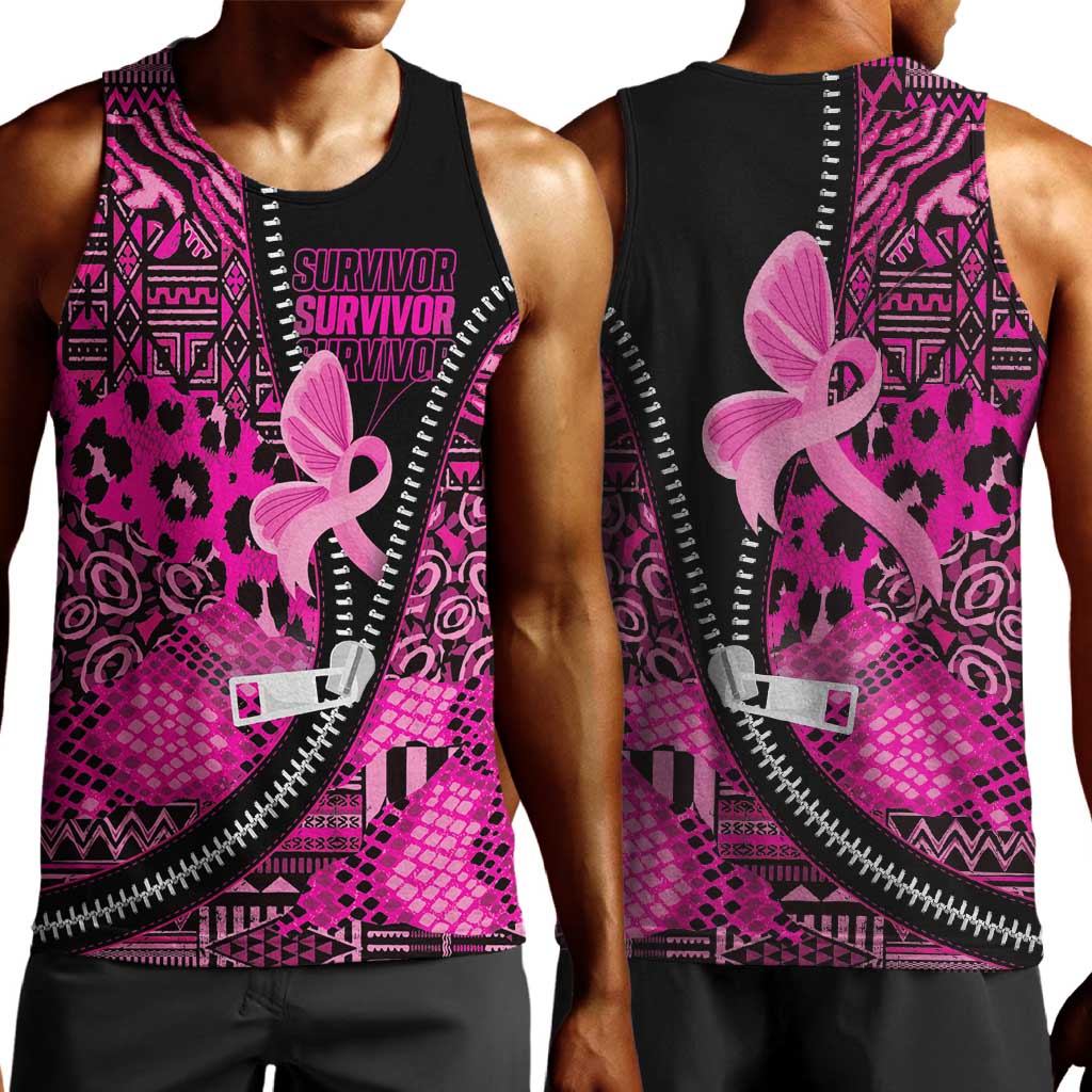 Pink Ribbon Animals Skin African Mixed Men Tank Top Zipper Stylized - African Pride