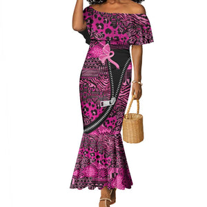 Pink Ribbon Animals Skin African Mixed Mermaid Dress Zipper Stylized - African Pride