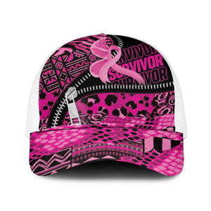Pink Ribbon Animals Skin African Mixed Mesh Trucker Cap Zipper Stylized - African Pride