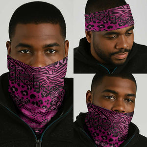 Pink Ribbon Animals Skin African Mixed Neck Gaiter Zipper Stylized - African Pride