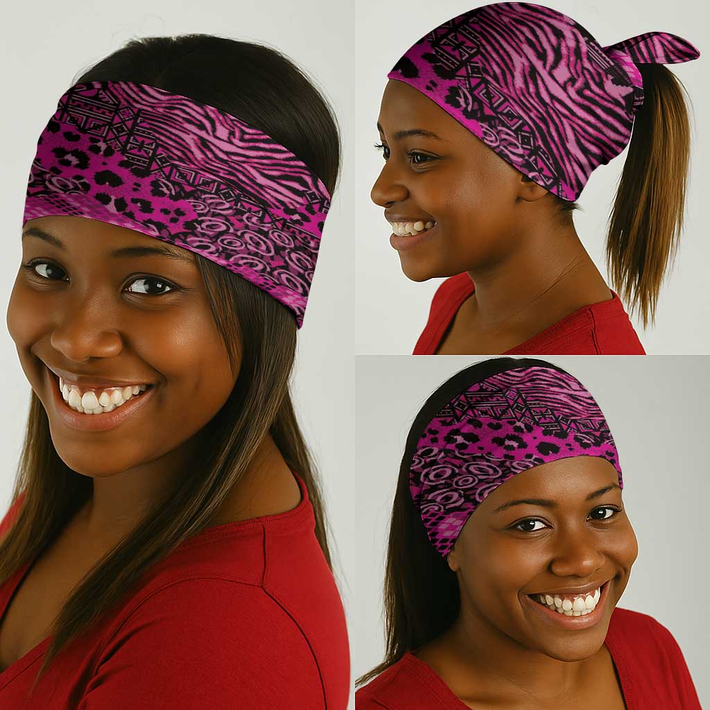Pink Ribbon Animals Skin African Mixed Neck Gaiter Zipper Stylized - African Pride