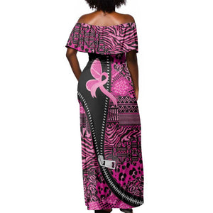 Pink Ribbon Animals Skin African Mixed Off Shoulder Maxi Dress Zipper Stylized - African Pride