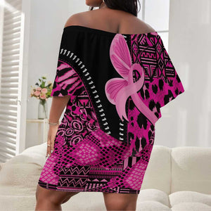 Pink Ribbon Animals Skin African Mixed Off Shoulder Short Dress Zipper Stylized - African Pride