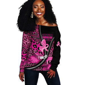 Pink Ribbon Animals Skin African Mixed Off Shoulder Sweater Zipper Stylized - African Pride