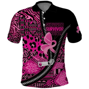 Pink Ribbon Animals Skin African Mixed Polo Shirt Zipper Stylized - African Pride