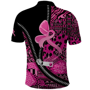 Pink Ribbon Animals Skin African Mixed Polo Shirt Zipper Stylized - African Pride