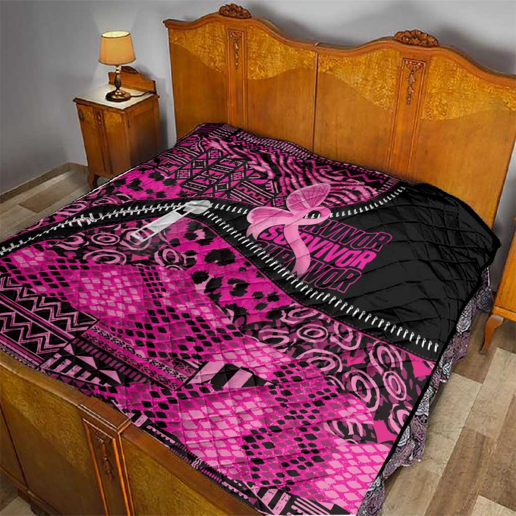 Pink Ribbon Animals Skin African Mixed Quilt Zipper Stylized - African Pride