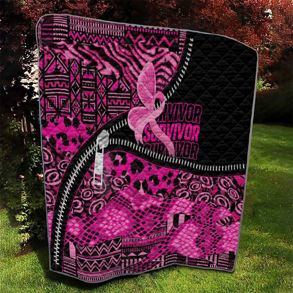 Pink Ribbon Animals Skin African Mixed Quilt Zipper Stylized - African Pride