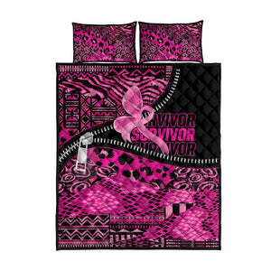 Pink Ribbon Animals Skin African Mixed Quilt Bed Set Zipper Stylized - African Pride