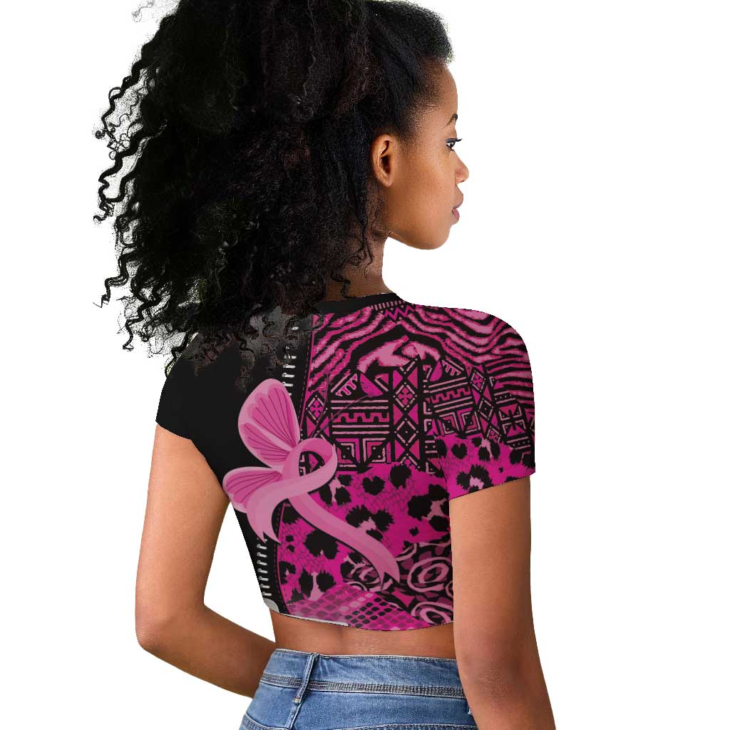 Pink Ribbon Animals Skin African Mixed Raglan Cropped T shirt Zipper Stylized - African Pride