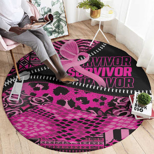 Pink Ribbon Animals Skin African Mixed Round Carpet Zipper Stylized - African Pride