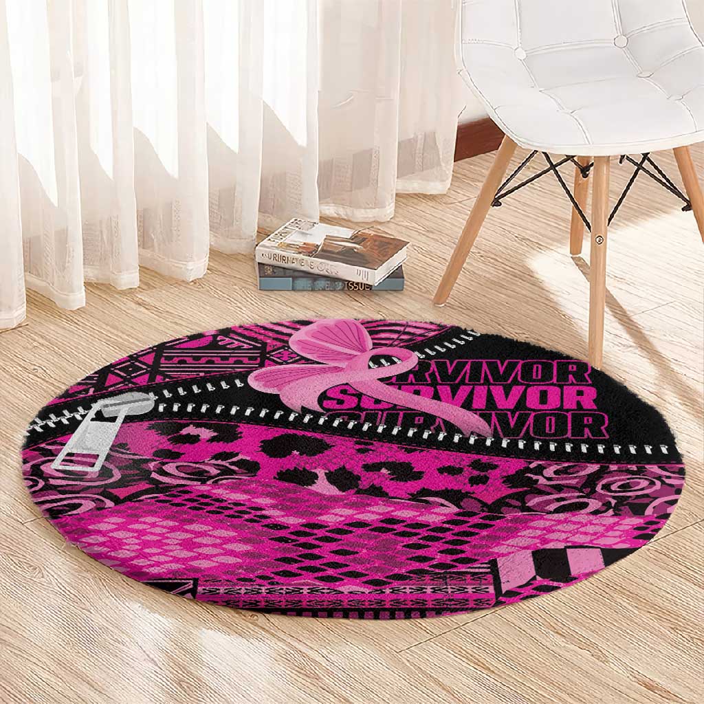 Pink Ribbon Animals Skin African Mixed Round Carpet Zipper Stylized - African Pride