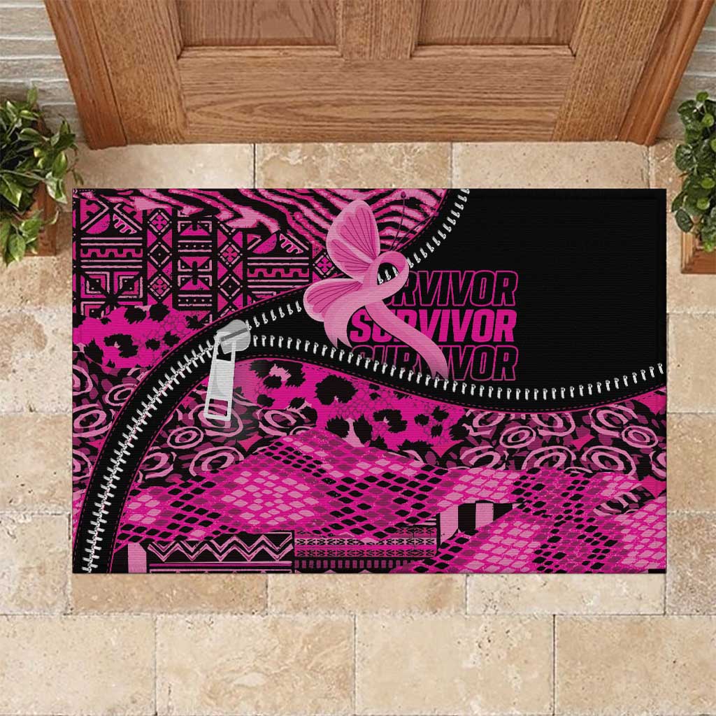 Pink Ribbon Animals Skin African Mixed Rubber Doormat Zipper Stylized - African Pride