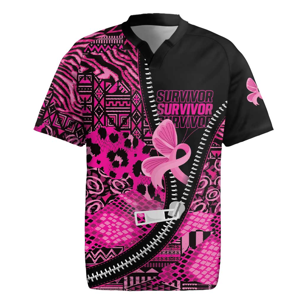 Pink Ribbon Animals Skin African Mixed Rugby Jersey Zipper Stylized - African Pride