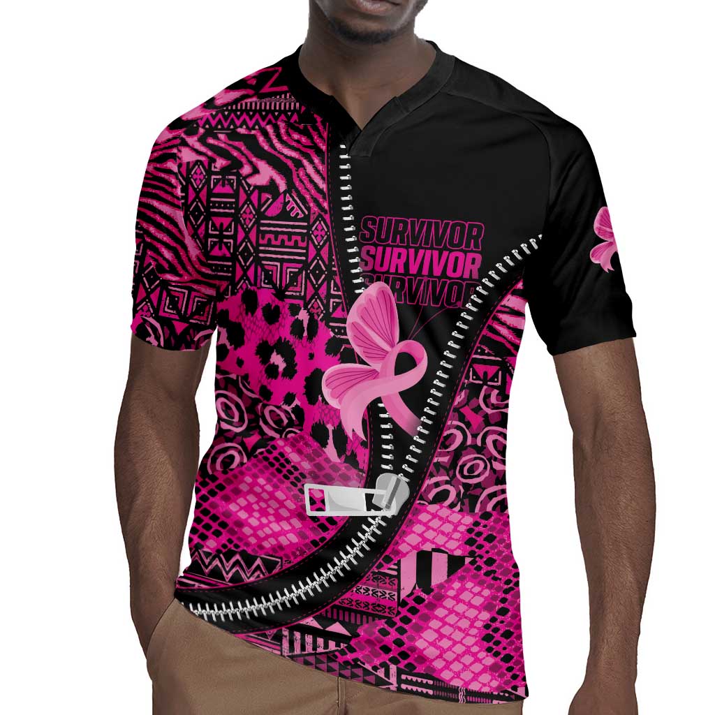 Pink Ribbon Animals Skin African Mixed Rugby Jersey Zipper Stylized - African Pride