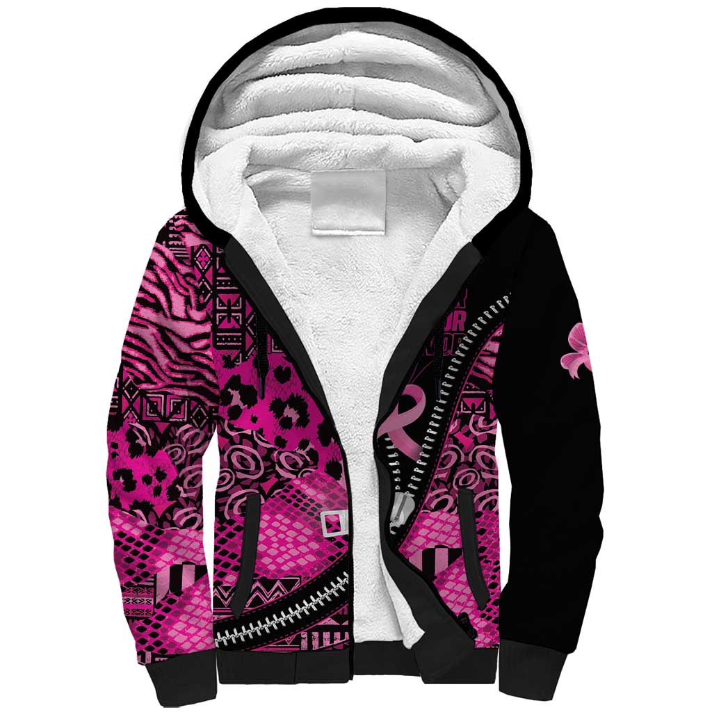 Pink Ribbon Animals Skin African Mixed Sherpa Hoodie Zipper Stylized - African Pride
