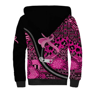 Pink Ribbon Animals Skin African Mixed Sherpa Hoodie Zipper Stylized - African Pride