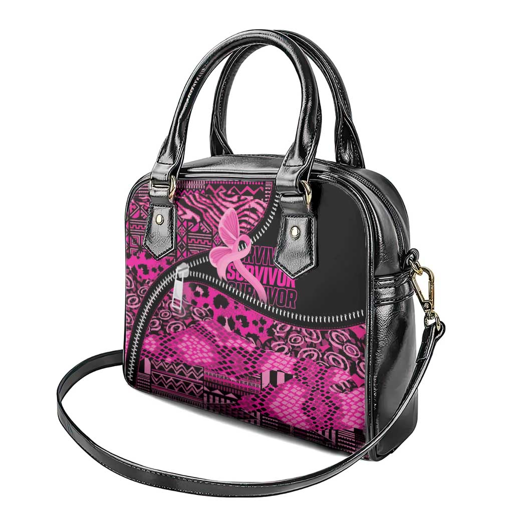 Pink Ribbon Animals Skin African Mixed Shoulder Handbag Zipper Stylized - African Pride