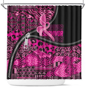 Pink Ribbon Animals Skin African Mixed Shower Curtain Zipper Stylized - African Pride