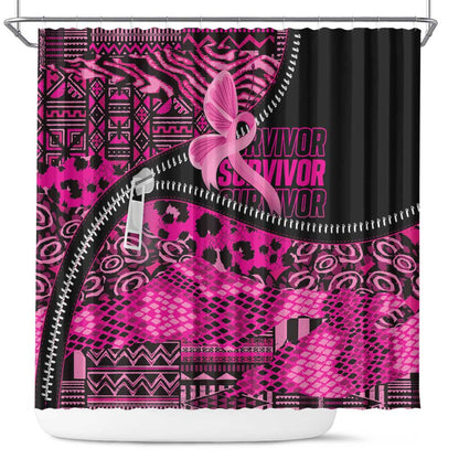 Pink Ribbon Animals Skin African Mixed Shower Curtain Zipper Stylized - African Pride
