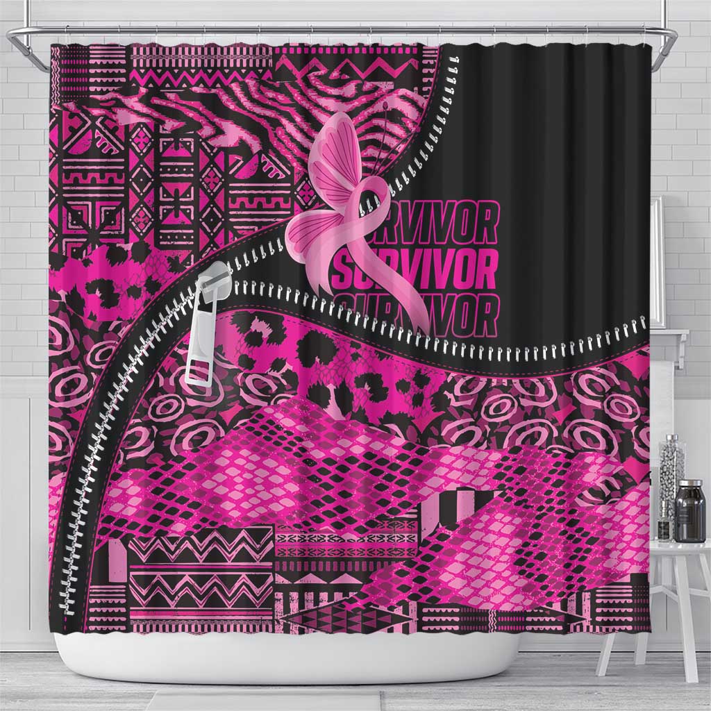 Pink Ribbon Animals Skin African Mixed Shower Curtain Zipper Stylized - African Pride