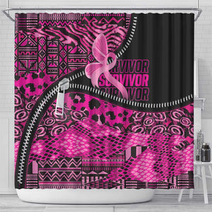 Pink Ribbon Animals Skin African Mixed Shower Curtain Zipper Stylized - African Pride
