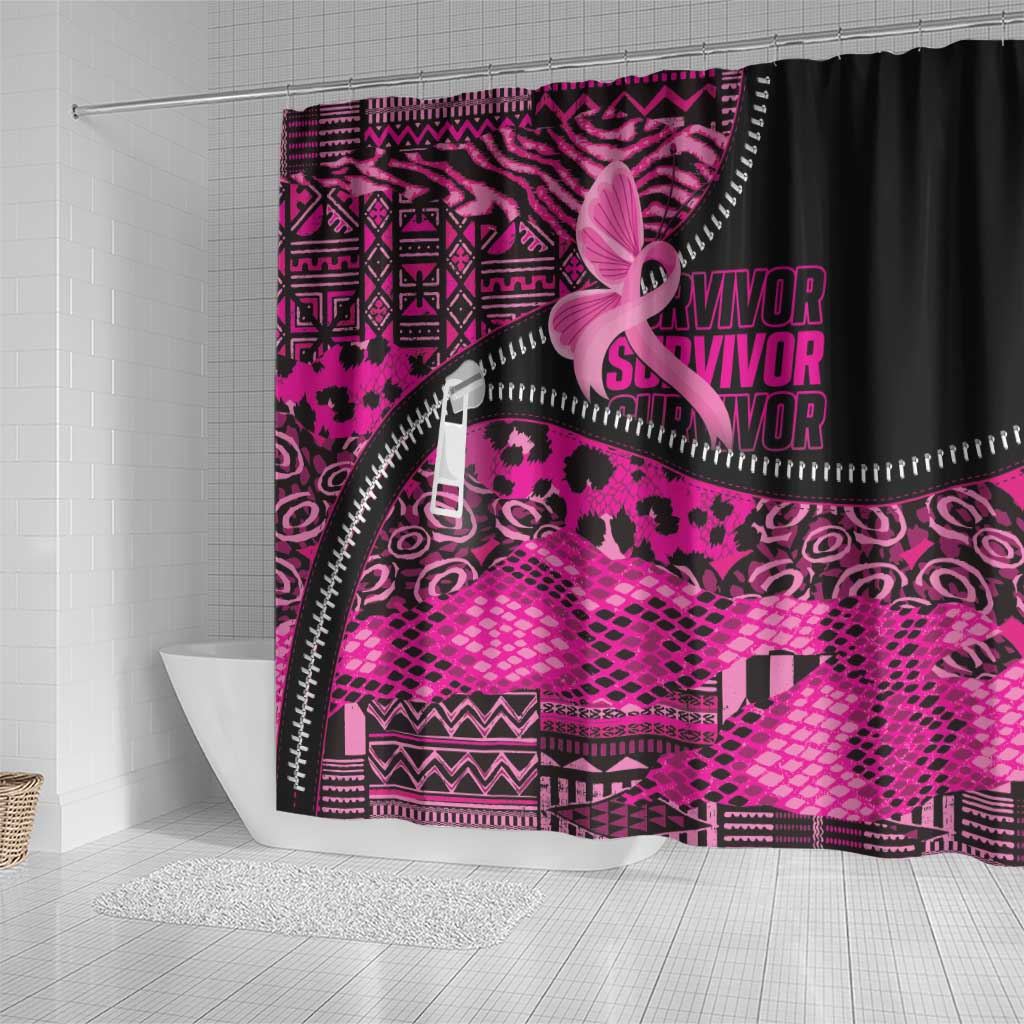 Pink Ribbon Animals Skin African Mixed Shower Curtain Zipper Stylized - African Pride