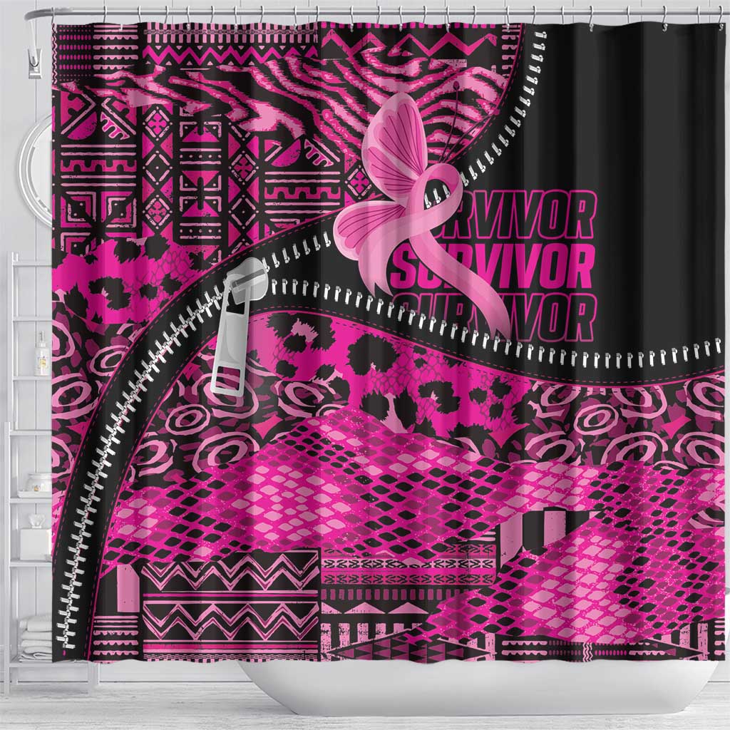 Pink Ribbon Animals Skin African Mixed Shower Curtain Zipper Stylized - African Pride