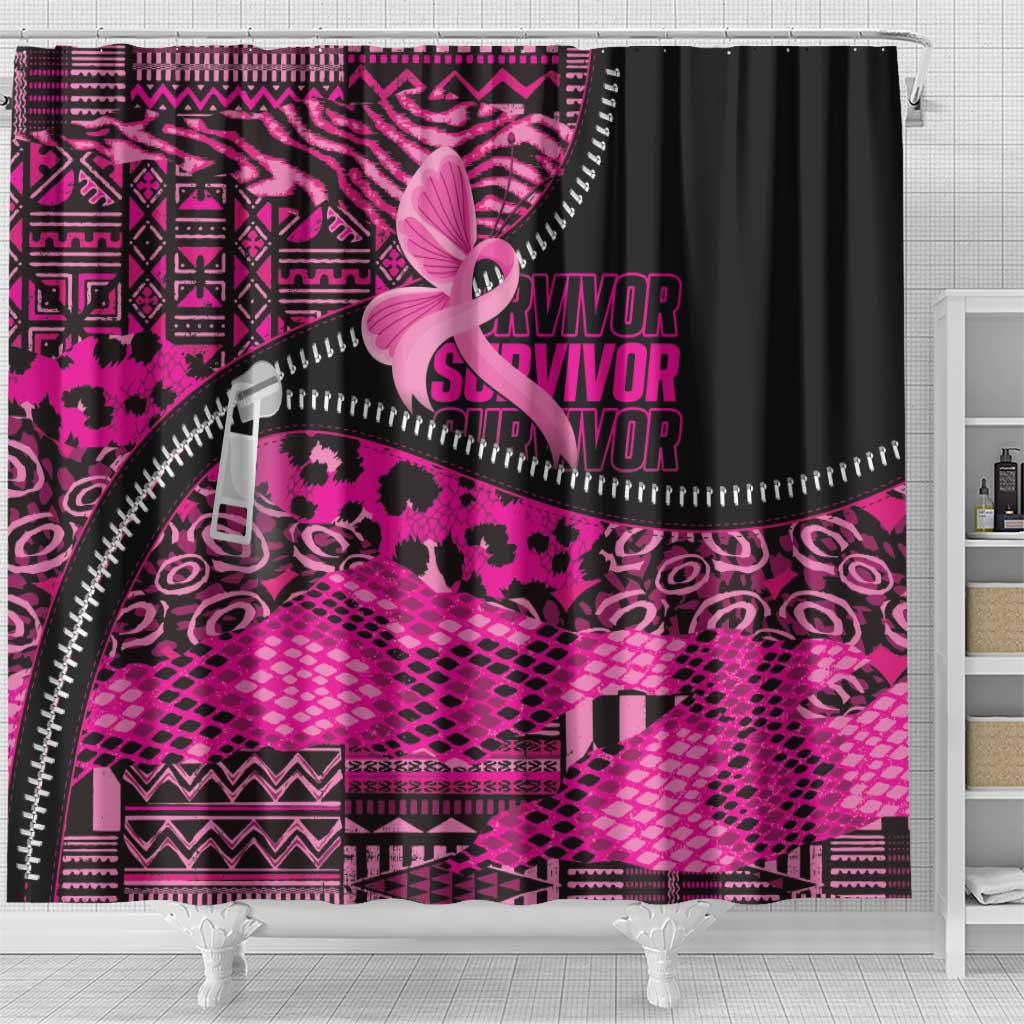 Pink Ribbon Animals Skin African Mixed Shower Curtain Zipper Stylized - African Pride